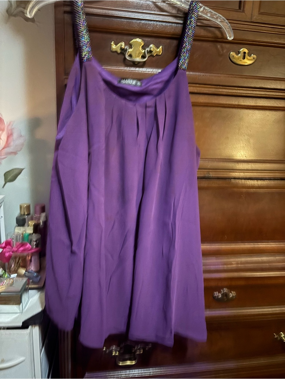 Purple Women's A-line Skirt with Embellished Straps Sz XL